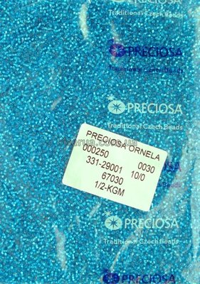 67030 Бисер чешский 50г, "PRECIOSA" №10, голубой, прозрачный с серебряным отверстием. 67030 фото